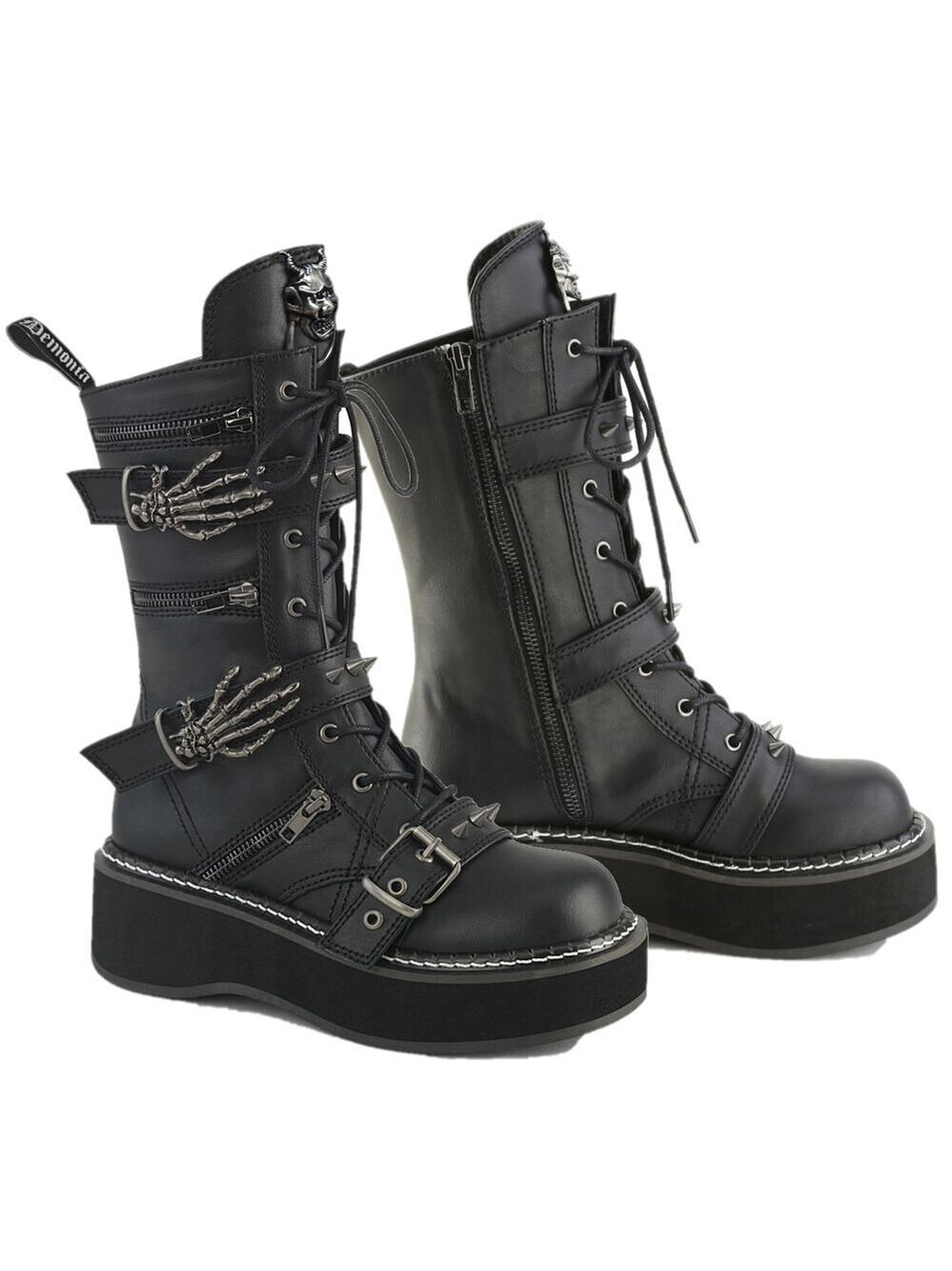 NIB Cryptic Goth Platform Combat Boots Skeleton Buckle Straps Emily 82 - Picture 2 of 6